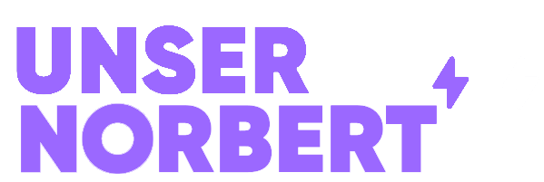 Grafik mit dem Text "Unser Norbert" in großen, stilisierten Buchstaben mit einem Blitzsymbol.